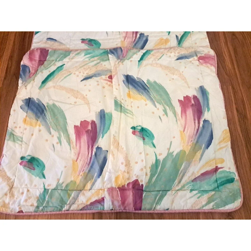 Vintage Croscill Quilted Pillow Shams Standard Watercolor Floral Abstract